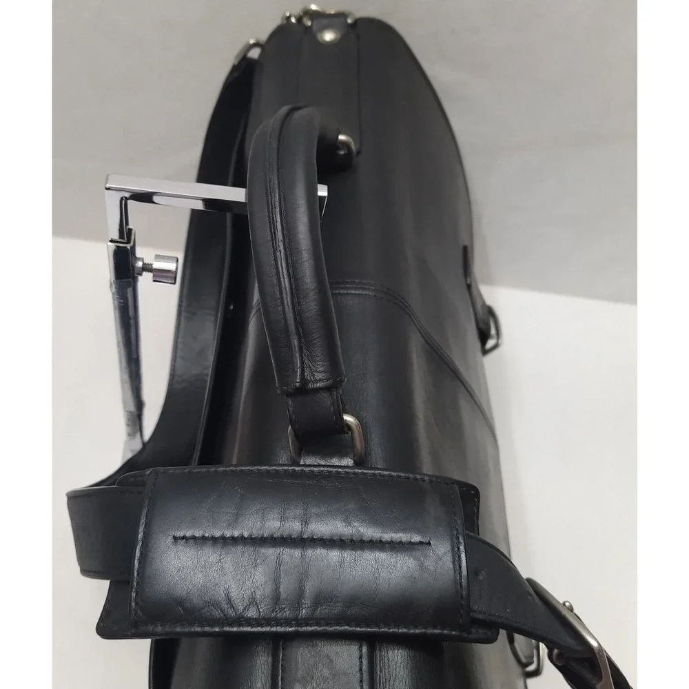 Coach Black Leather Double Pushlock Briefcase Laptop Business Crossbody Bag